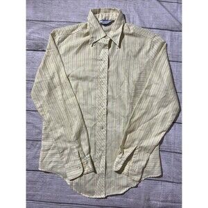 vtg sears perma press stripped light yellow button up long sleeve preppy